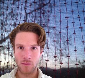 JEFFREY HUTCHISON, Self Portrait in front of Fabric art